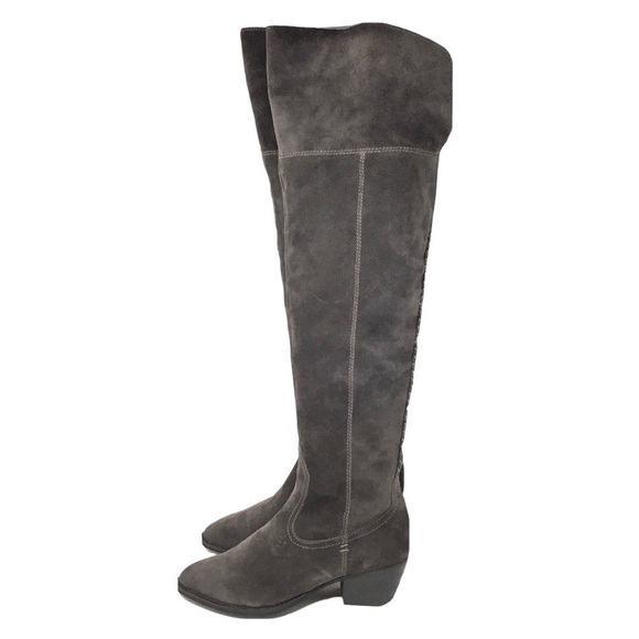 Dolce Vita OTK Gray Suede Stitched Western Over The Knee Boots - Picture 1 of 15